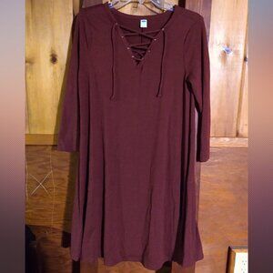 Old Navy Lace Up Burgundy Knit Dress